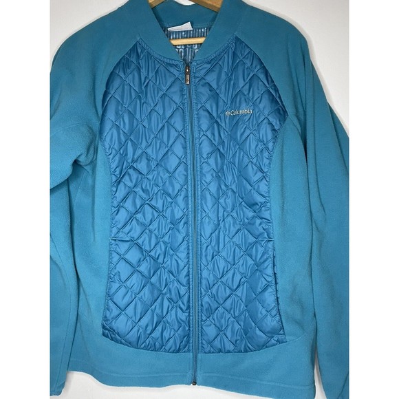 Columbia Thermal Coil Jacket Women’s Teal Nylon Quilt Fleece Full Zip Pockets XL - Picture 2 of 7